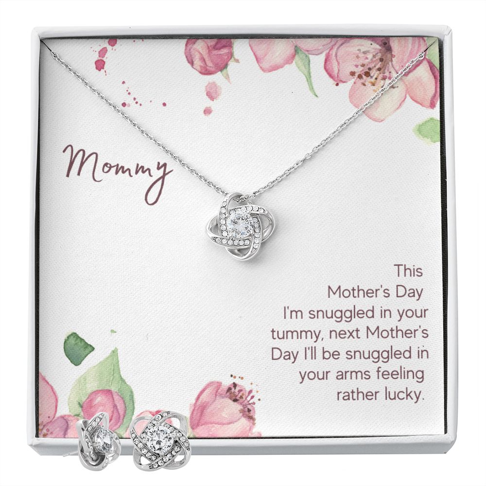Mommy - Snuggled in Your tummy Love Knot Earring & Necklace Set