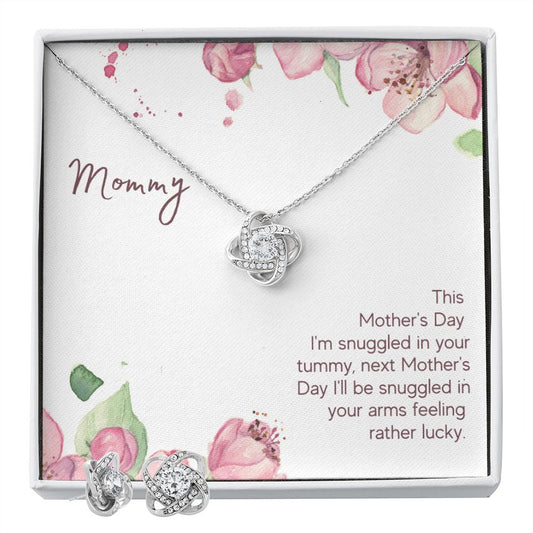 Mommy - Snuggled in Your tummy Love Knot Earring & Necklace Set