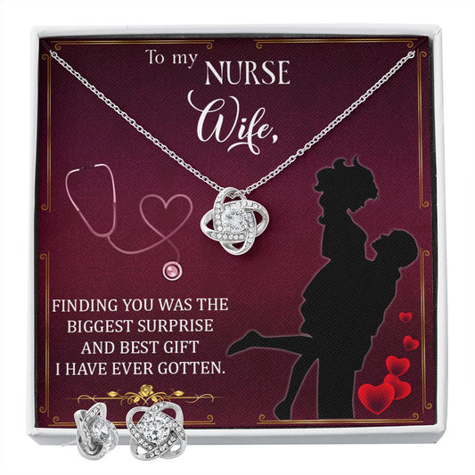 To My Nurse Wife Finding you love knot earring necklace set
