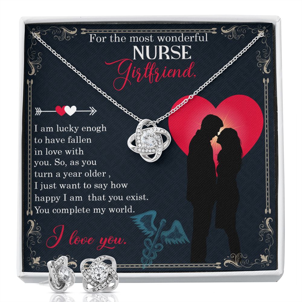 For the most wonderful nurse girlfriend Love Knot Earring & Necklace Set