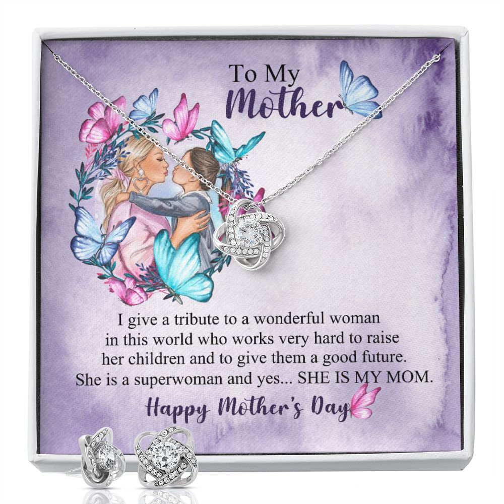 Mothers day design 6-01 Love Knot Earring & Necklace Set