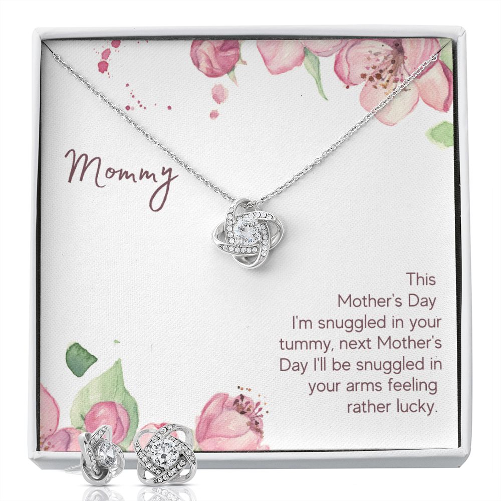 Mommy - Snuggled in Your tummy Love Knot Earring & Necklace Set