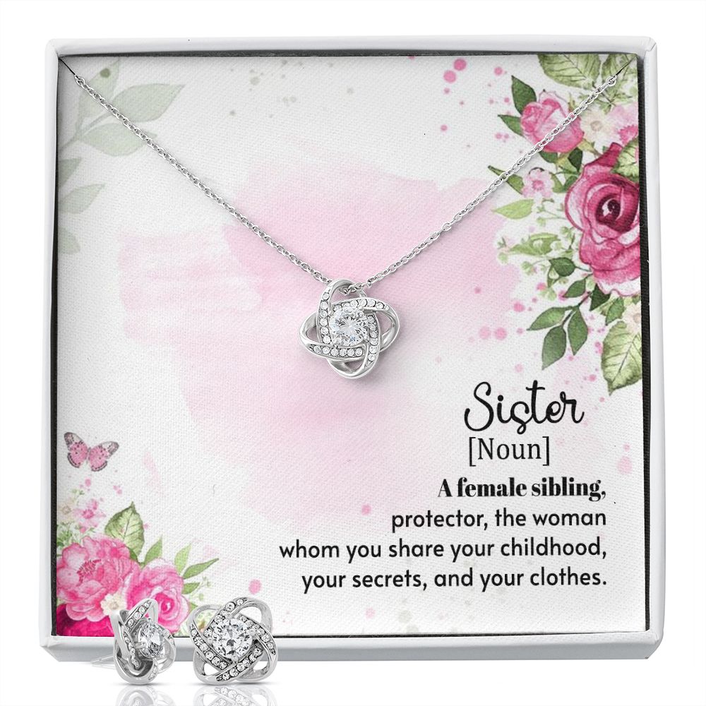 A female sibling Love Knot Earring & Necklace Set