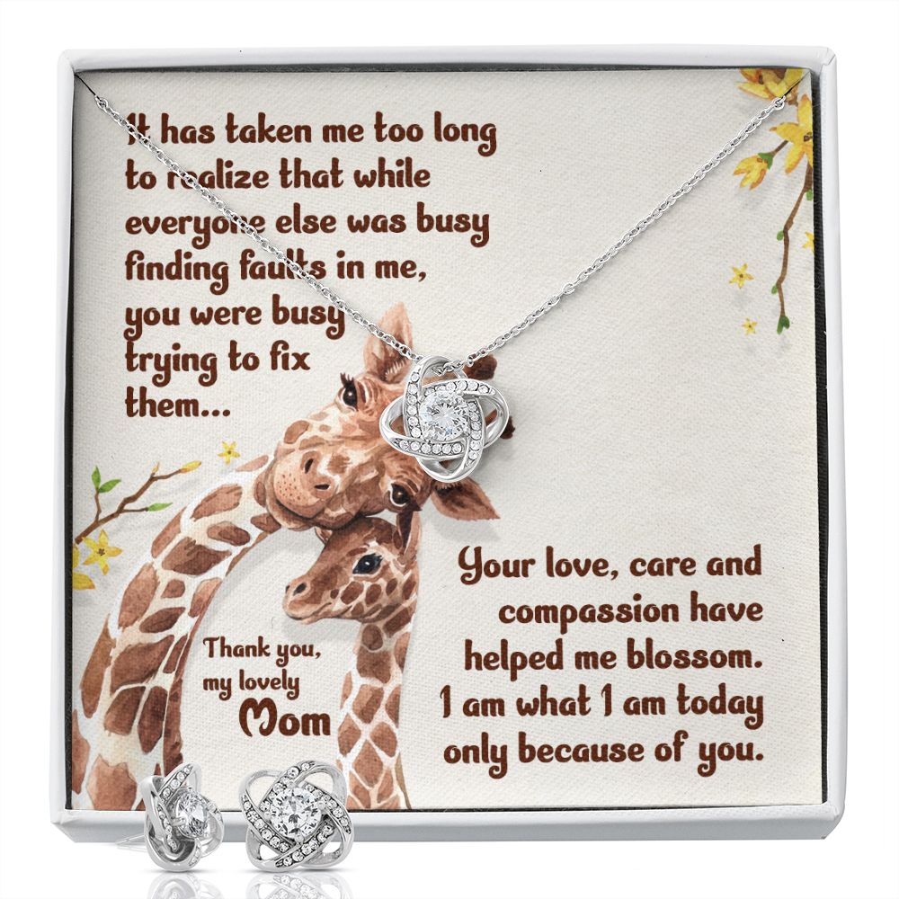Thank you My Lovely Mom, Love Knot Earring & Necklace Set
