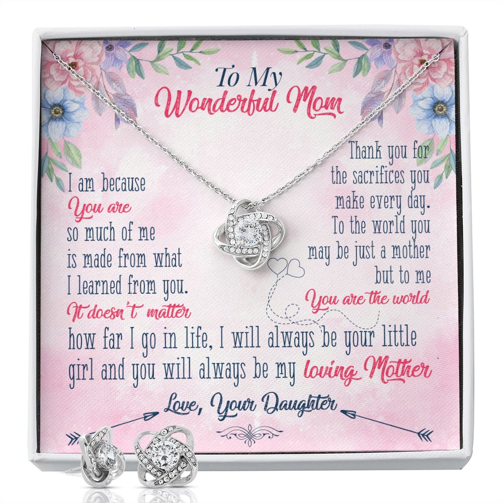 To My wanderful Mom Love Knot Earring & Necklace Set