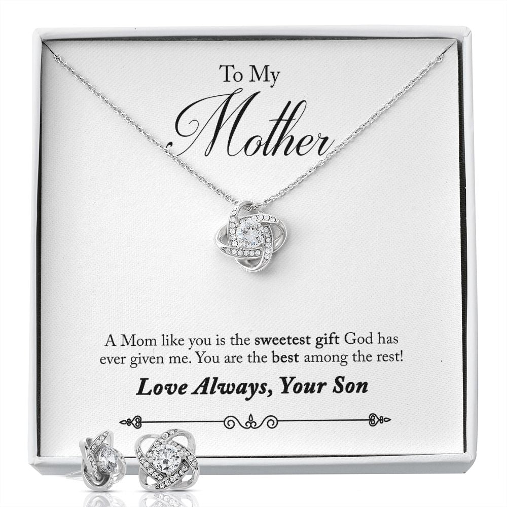 50-To Mother from Son Love Knot Earring & Necklace Set
