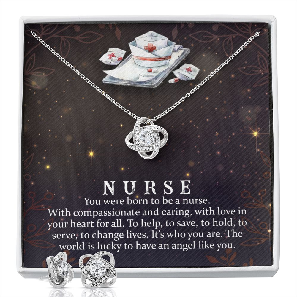 You were born to be a Nurse Love Knot Earring & Necklace Set