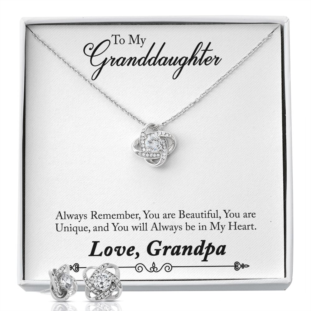 01-To My Grand Daughter Love Knot Earring & Necklace Set