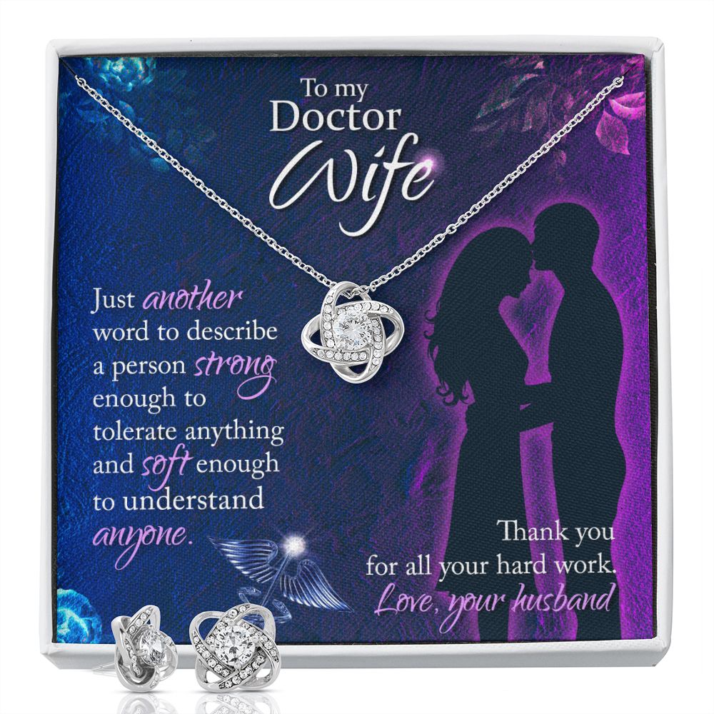 To My Doctor Wife, Just another word Love Knot Earring & Necklace Set