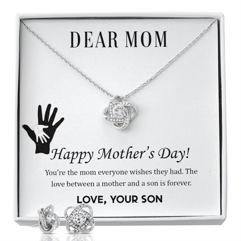 Dear Mom,  Happy Mother’s Day! You’re the mom Love Knot Earring & Necklace Set