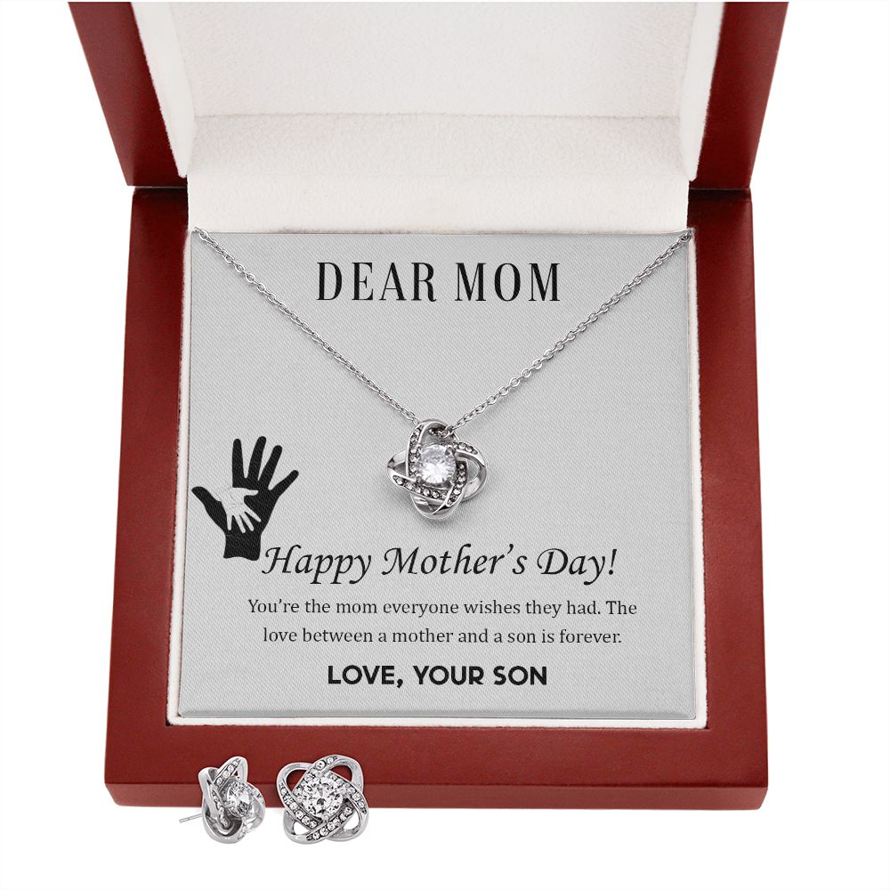 Dear Mom,  Happy Mother’s Day! You’re the mom Love Knot Earring & Necklace Set