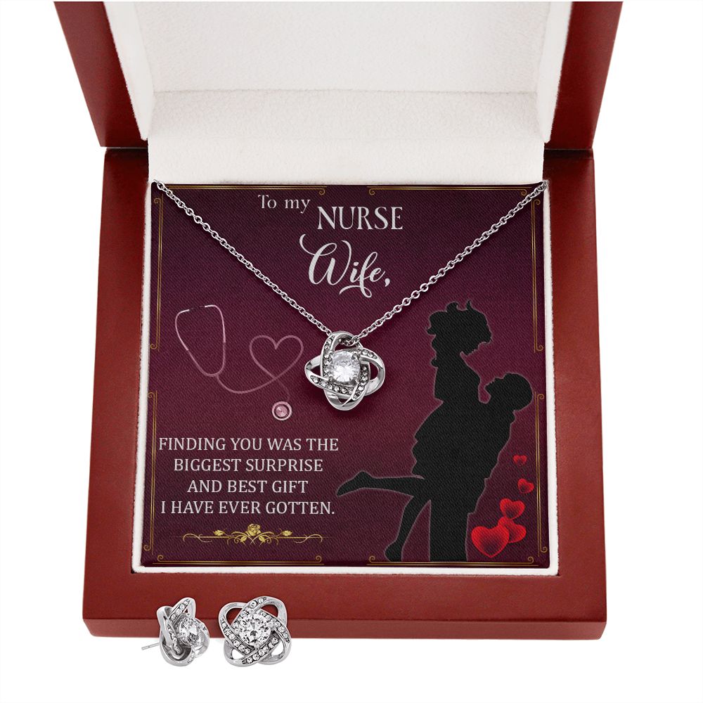 To My Nurse Wife Finding you love knot earring necklace set