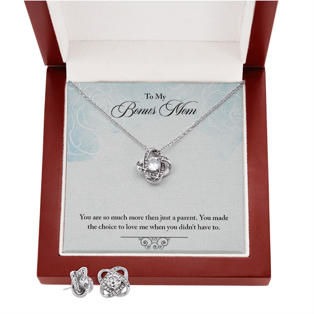 To Bonus Mom-More than a parent Love Knot Earring & Necklace Set
