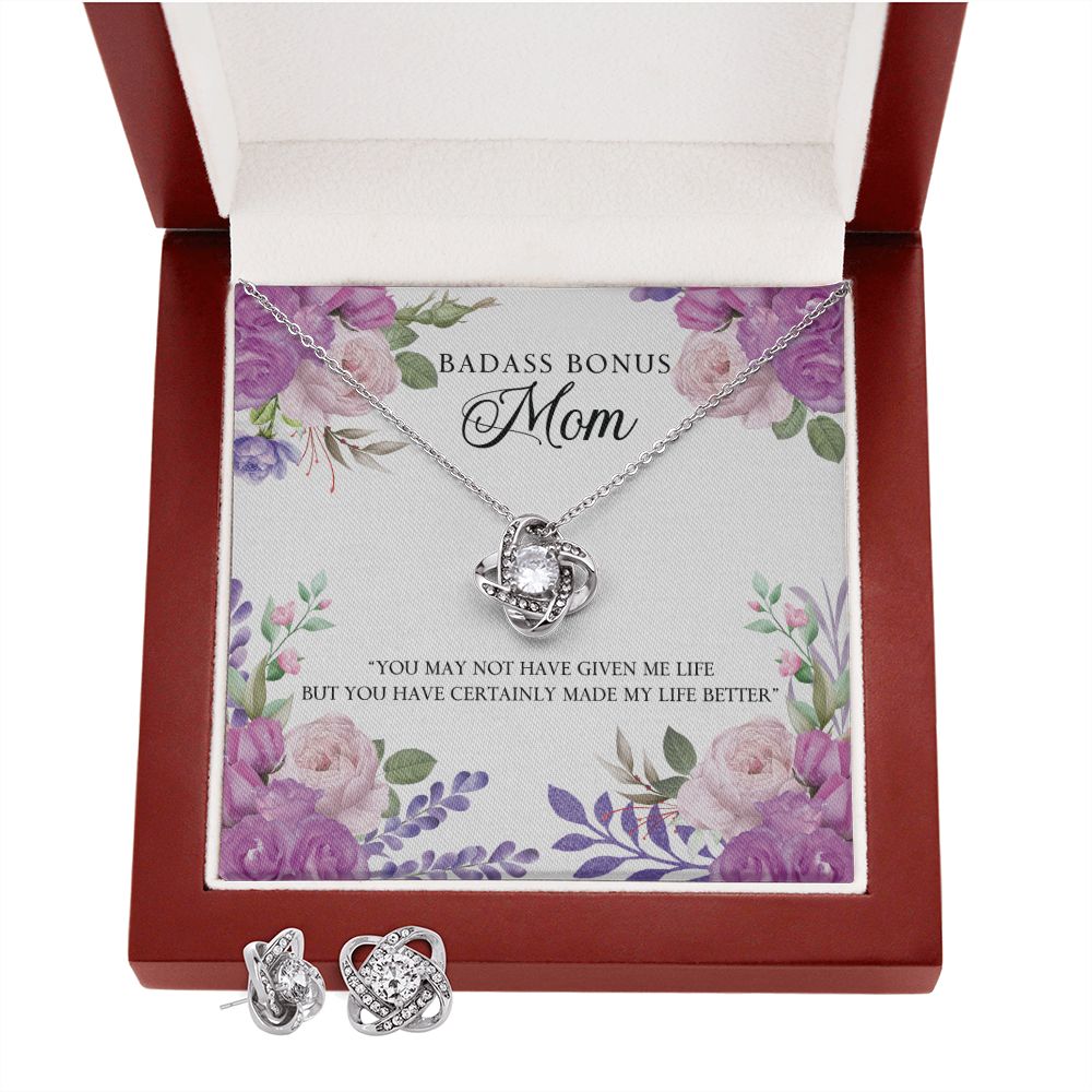 Bad ass Bonus Mom Love Knot Earring & Necklace Set