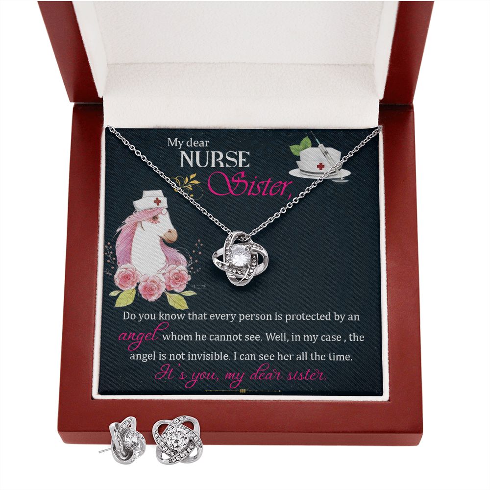My dear Nurse sister Love Knot Earring & Necklace Set
