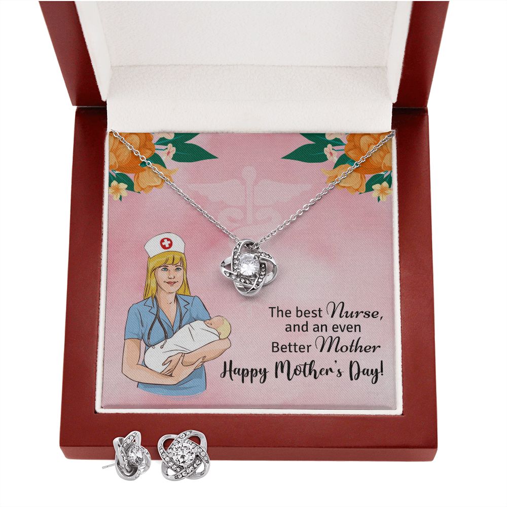 The Best Nurse and an even Better Mother - happy mother's day Love Knot Earring & Necklace Set