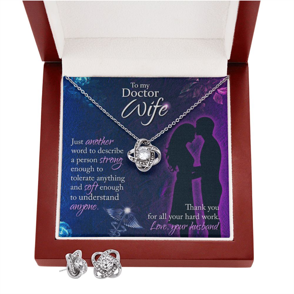 To My Doctor Wife, Just another word Love Knot Earring & Necklace Set