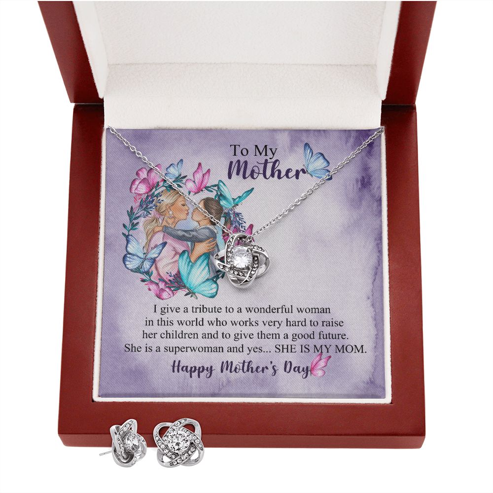 Happy Mothers day To my Mother Love Knot Earring & Necklace Set