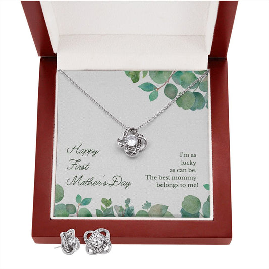 Happy First Mother's Day Love Knot Earring & Necklace Set