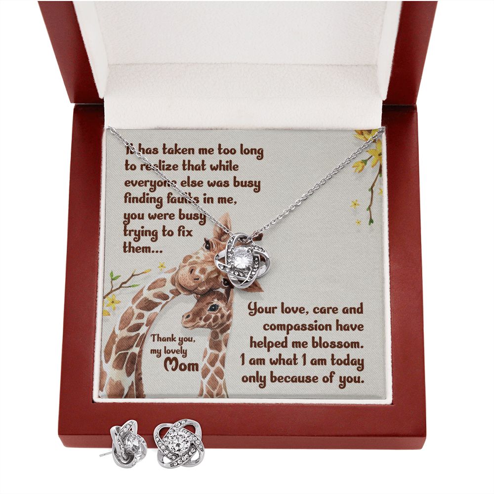 Thank you My Lovely Mom, Love Knot Earring & Necklace Set