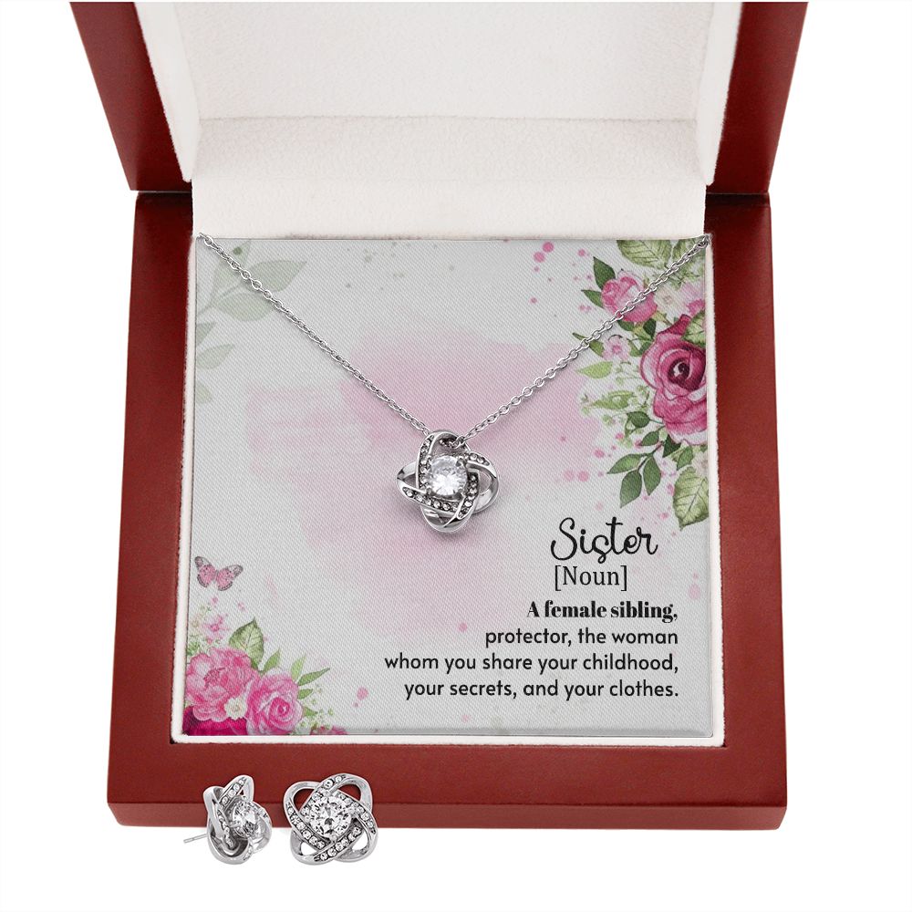 A female sibling Love Knot Earring & Necklace Set