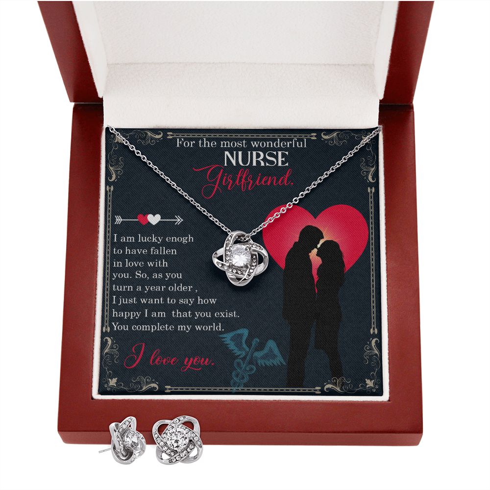 For the most wonderful nurse girlfriend Love Knot Earring & Necklace Set