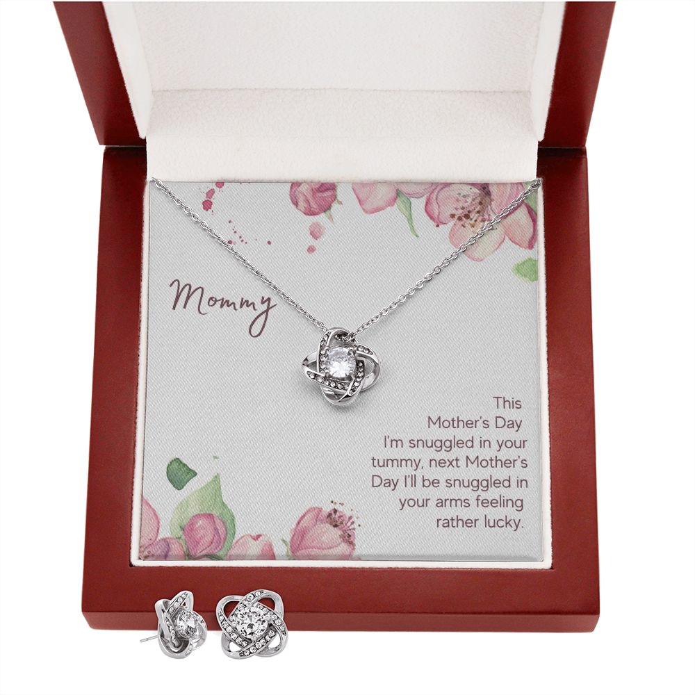 Mommy - Snuggled in Your tummy Love Knot Earring & Necklace Set