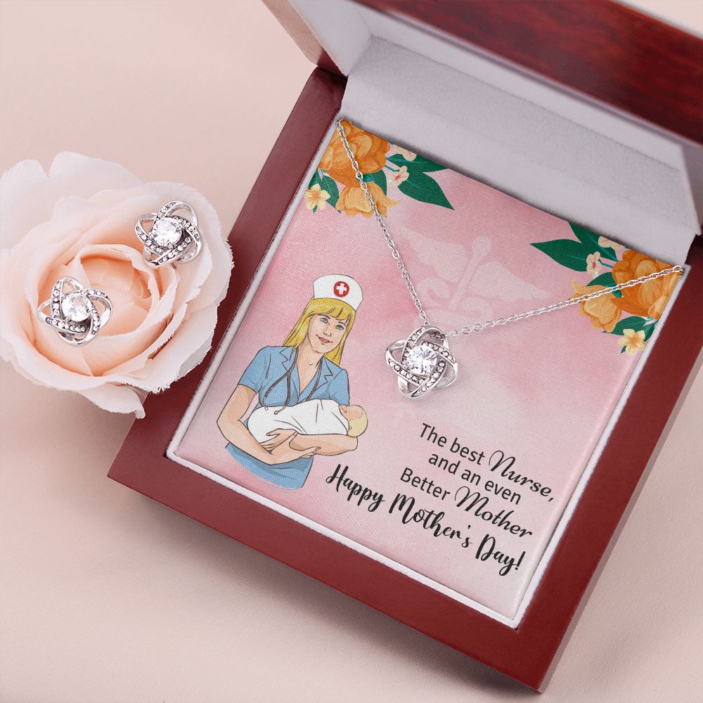 The Best Nurse and an even Better Mother - happy mother's day Love Knot Earring & Necklace Set