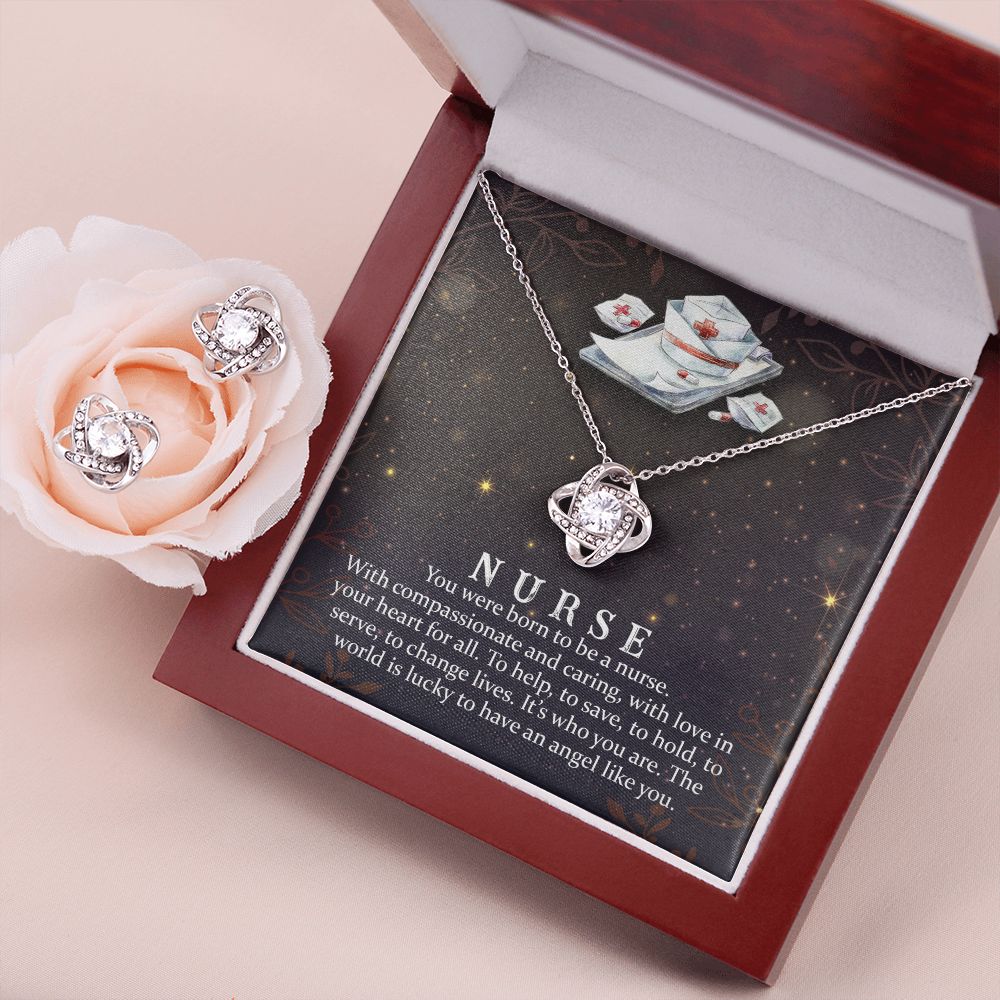 You were born to be a Nurse Love Knot Earring & Necklace Set