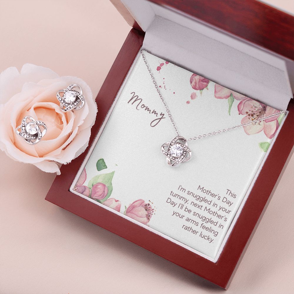 Mommy - Snuggled in Your tummy Love Knot Earring & Necklace Set