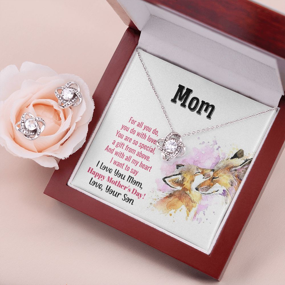 Mom you are so special Love Knot Earring & Necklace Set from your son