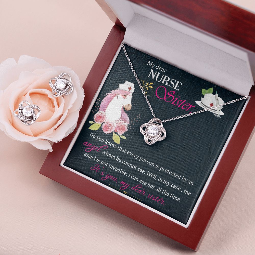 My dear Nurse sister Love Knot Earring & Necklace Set