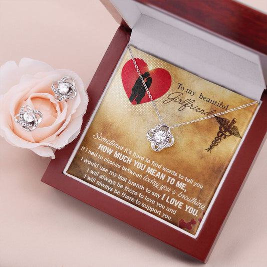 To My Nurse Girlfriend Love Knot Earring & Necklace Set