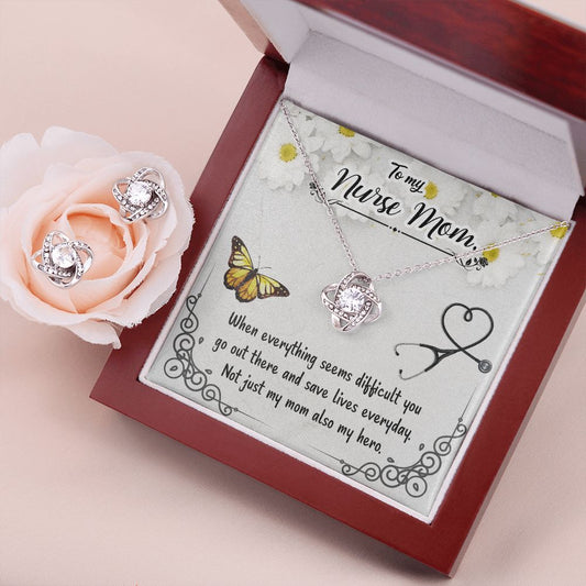 To my Nurse Mom Love Knot Earring & Necklace Set