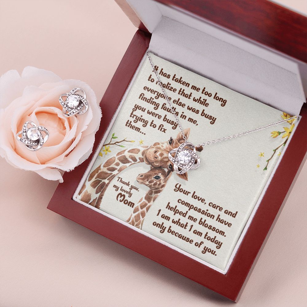 Thank you My Lovely Mom, Love Knot Earring & Necklace Set