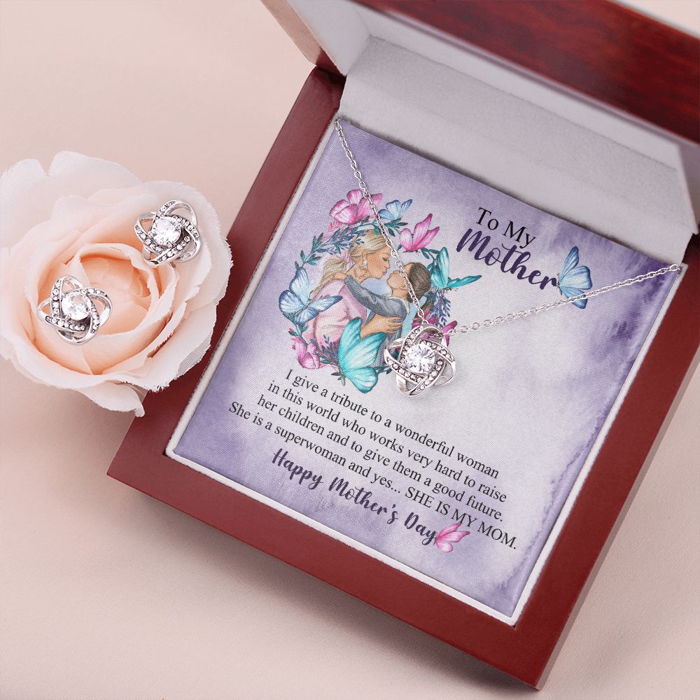 Mothers day design 6-01 Love Knot Earring & Necklace Set