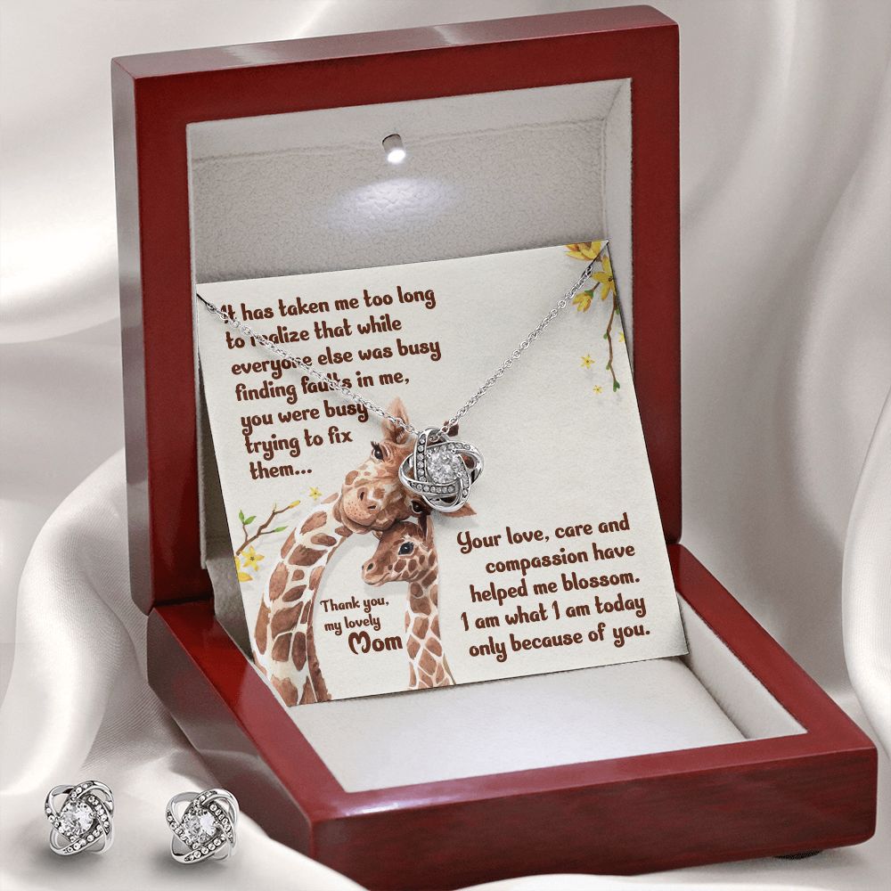 Thank you My Lovely Mom, Love Knot Earring & Necklace Set