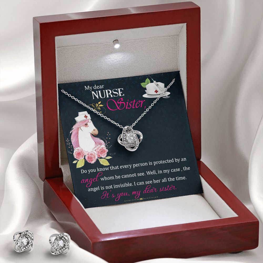 My dear Nurse sister Love Knot Earring & Necklace Set