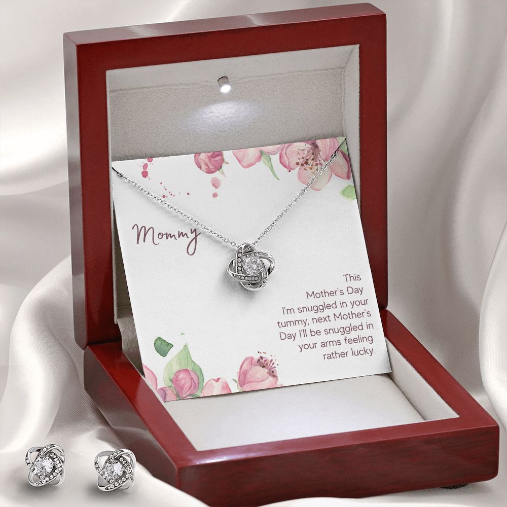 Mommy - Snuggled in Your tummy Love Knot Earring & Necklace Set