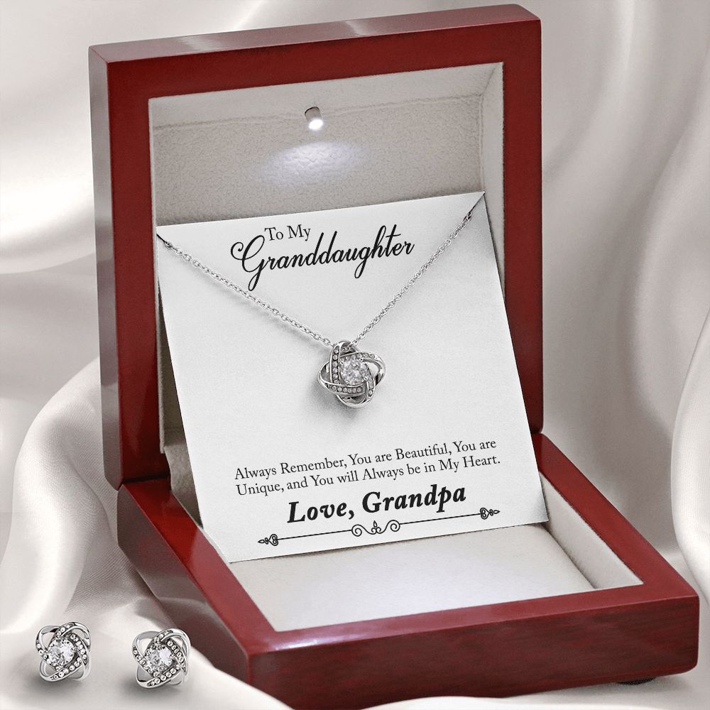 01-To My Grand Daughter Love Knot Earring & Necklace Set