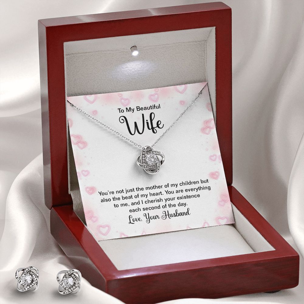 To my beautiful wife - you're not just the mother of my children Love Knot Earring & Necklace Set