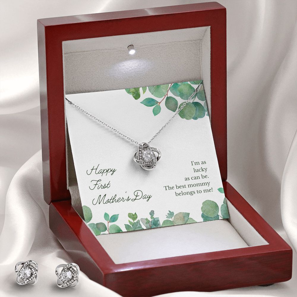 Happy First Mother's Day Love Knot Earring & Necklace Set