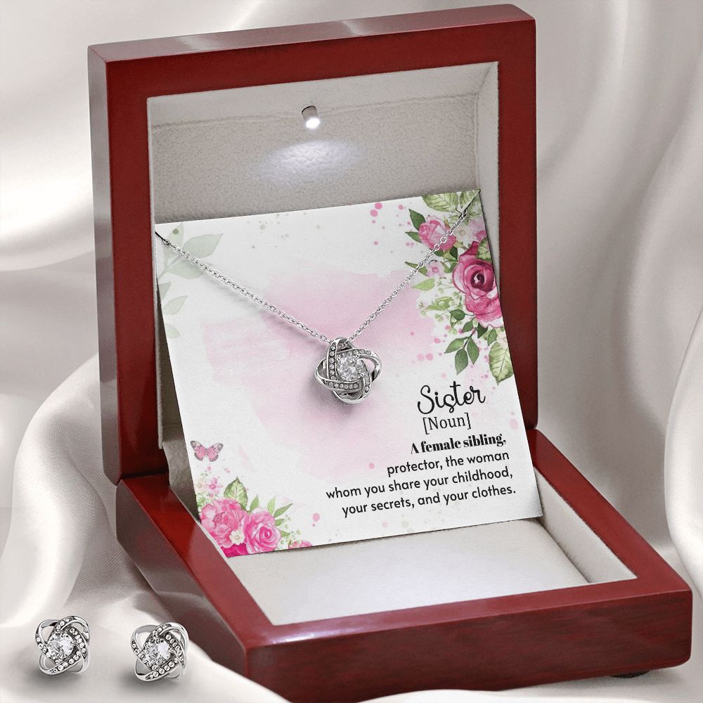 A female sibling Love Knot Earring & Necklace Set
