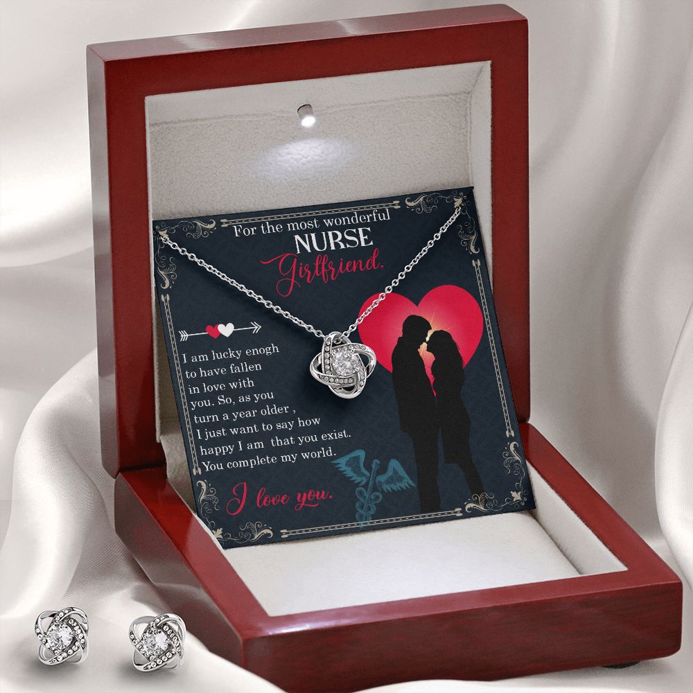For the most wonderful nurse girlfriend Love Knot Earring & Necklace Set