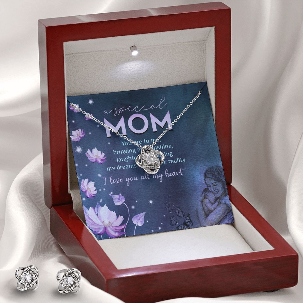 A Special Mom Love Knot Earring & Necklace Set