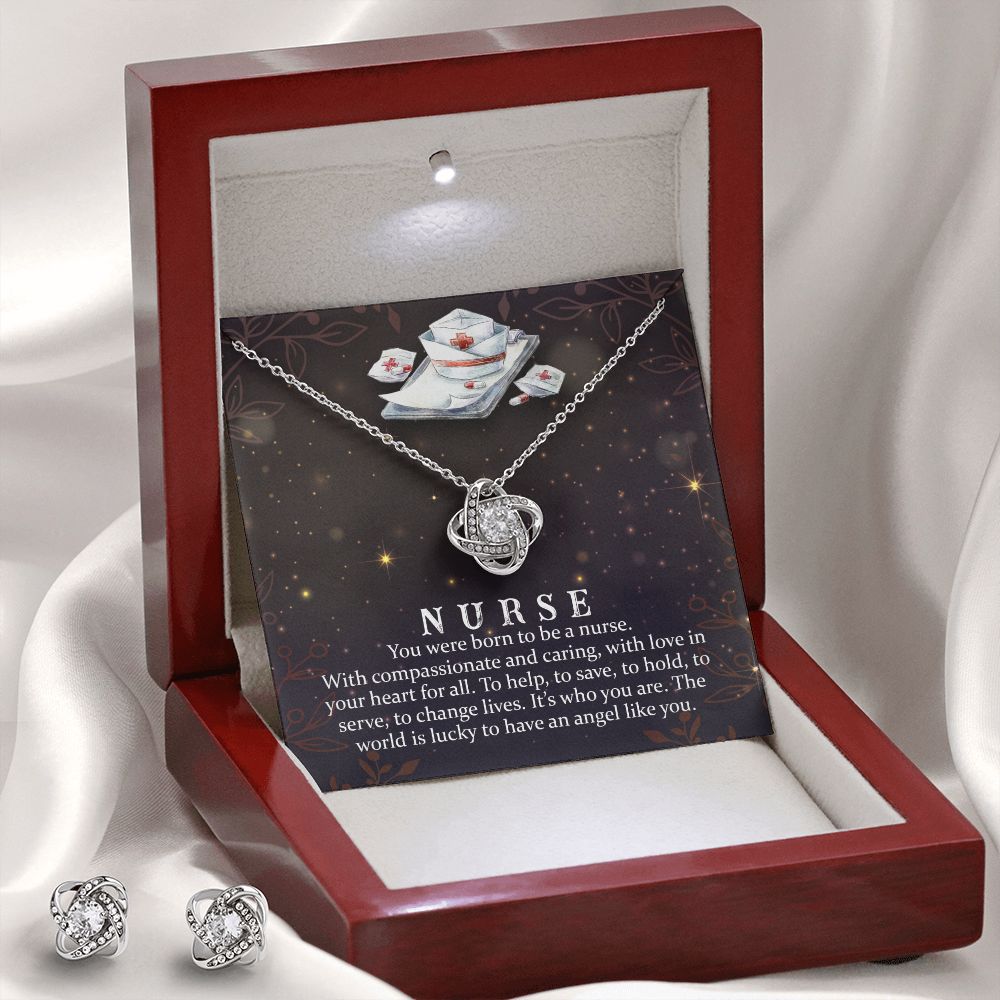 You were born to be a Nurse Love Knot Earring & Necklace Set