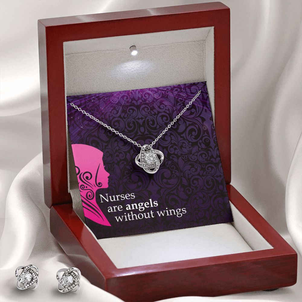 Nurses are angels Love Knot Earring & Necklace Set