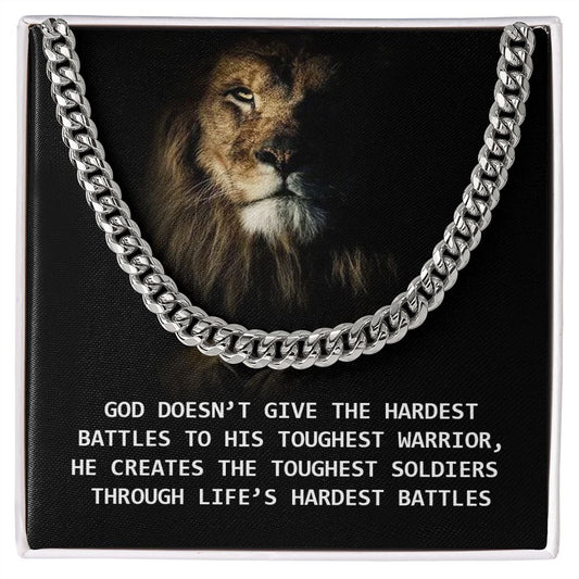 GOD DOESN'T GIVE THE HARDEST BATTLES TO HIS TOUGHEST WARRIOR Motivational Men Cuban Link Chain Gift Set