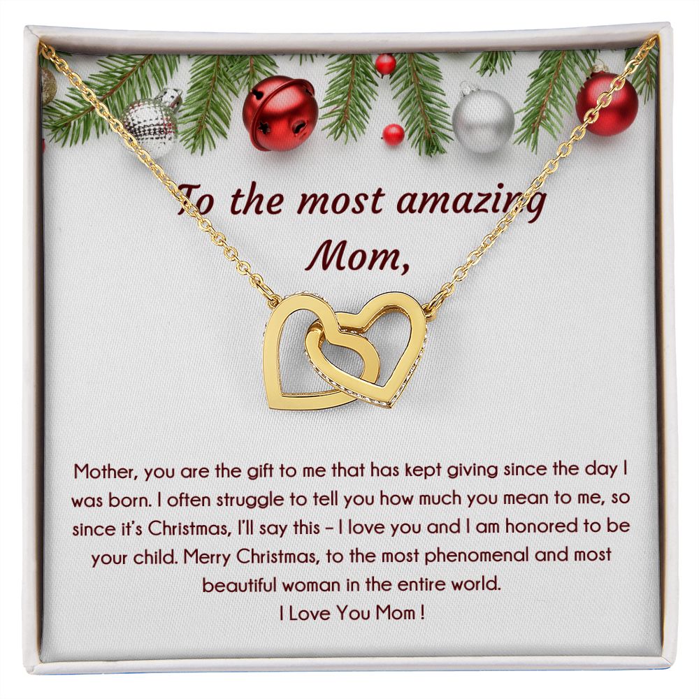 To The Most Amazing Mom, Christmas Special Interlocking Hearts Necklace (Yellow & White Variants)