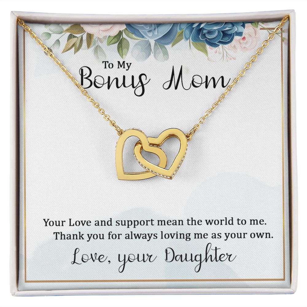 To My Bonus Mom Interlocking Hearts necklace